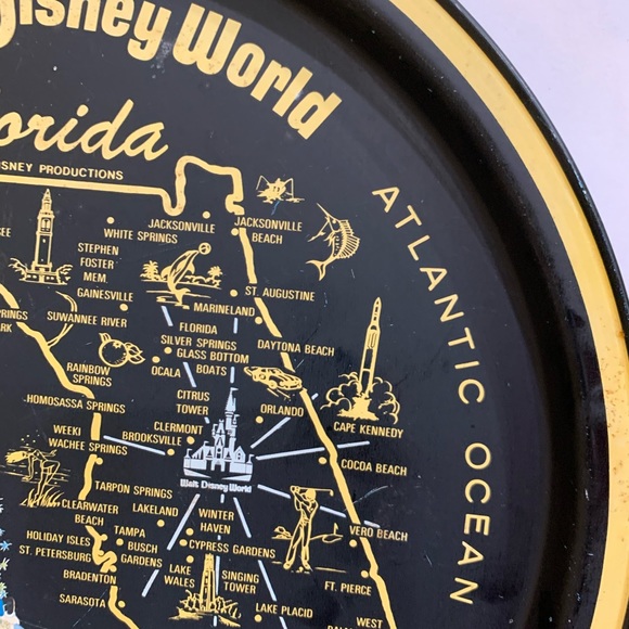 Vintage Walt Disney Florida Map Souvenir Metal Tray Mickey,Donald,Pooh Etc - Picture 3 of 6